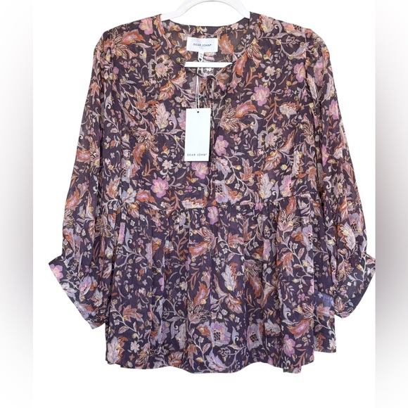 Dear John Tops - New Dear John Malia Novelty Golden Iris Print Bohemian Style Shirt Size XL